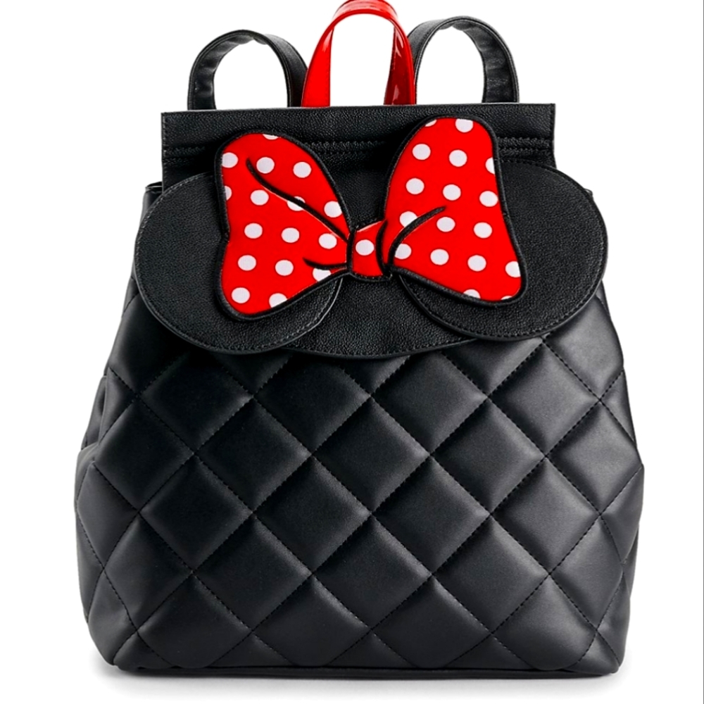 NWT Dani Quilted Black Disney's Minnie Mouse Red Bow Mini Backpack